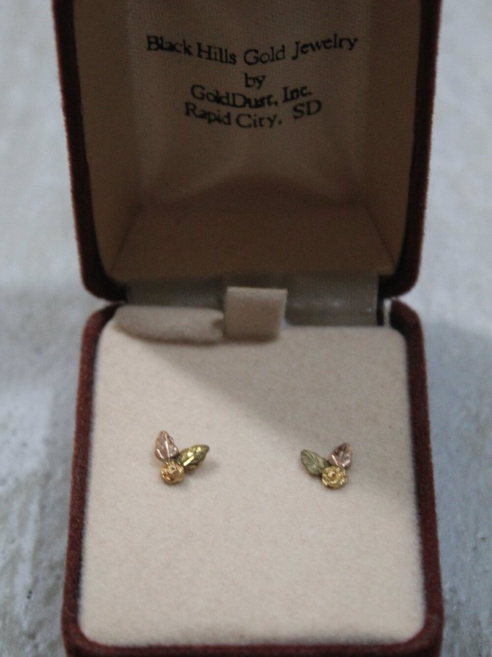 10k Rose & Green Black Hills Gold Rose Stud Earrings